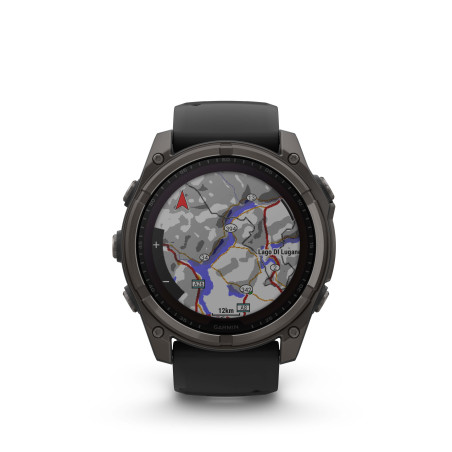 Garmin fēnix® 8 – 51 mm, Solar, Sapphire Carbon grey DLC titanium s Black/Grey silikonovým řemínkem