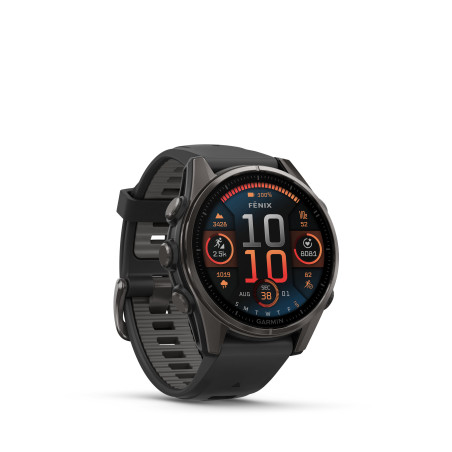 Garmin fēnix® 8 – 43 mm, AMOLED, Sapphire, Carbon grey DLC titanium, Black / Pebble grey se silikonovým řemínkem