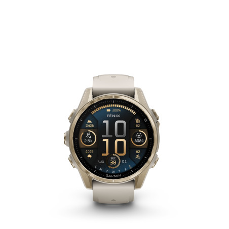 Garmin fēnix® 8 – 43 mm, AMOLED, Sapphire, Soft Gold / Fog grey se silikonovým řemínkem