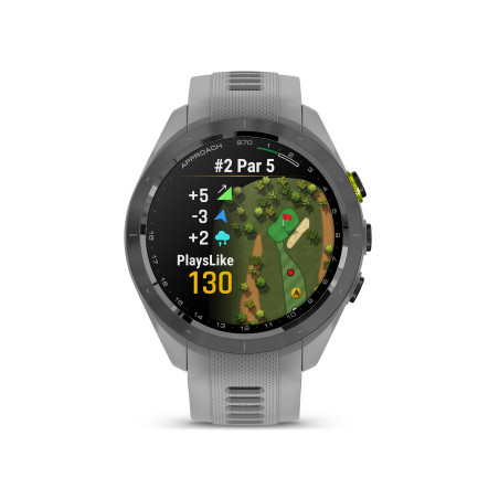 Garmin Approach S70 - 42mm, Keramická luneta Black/Amp Yellow, silikonový řemínek Powder Grey